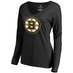 NHL David Pastrnak Boston Bruins Women's Backer V-Neck Long Sleeve T-Shirt - Black