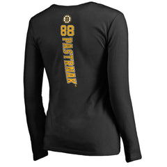 NHL David Pastrnak Boston Bruins Women's Backer V-Neck Long Sleeve T-Shirt - Black