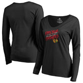 NHL Chicago Blackhawks Women's Hometown Collection Earn Your Feathers Long Sleeve T-Shirt - Black