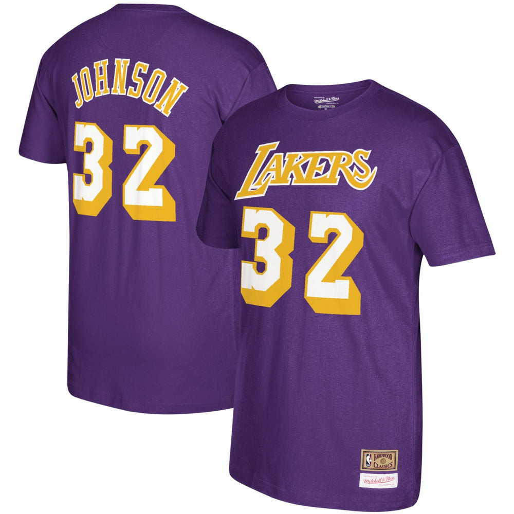 Magic Johnson Los Angeles Lakers Hardwood Classics Name & Number T-Shirt Purple