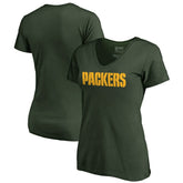 Green Bay Packers Women's Wordmark V-Neck T-Shirt Green