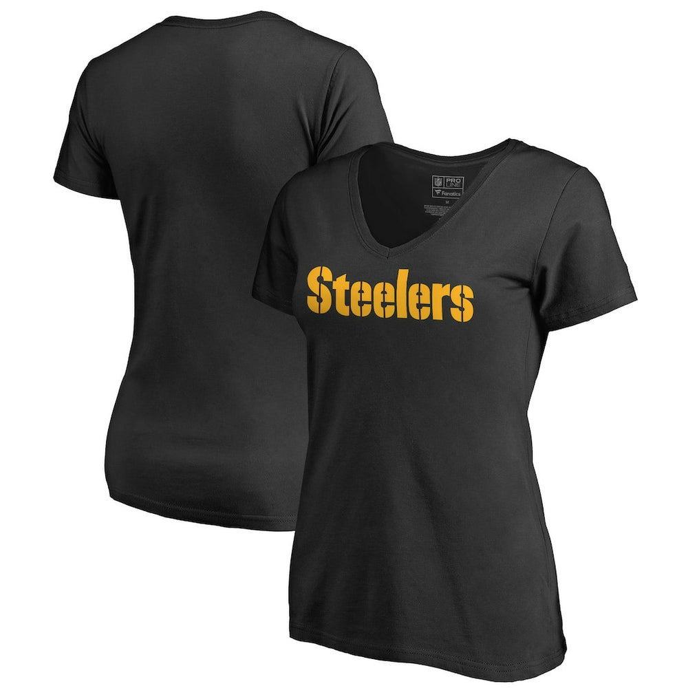 Pittsburgh Steelers Women's Wordmark V-Neck T-Shirt Black