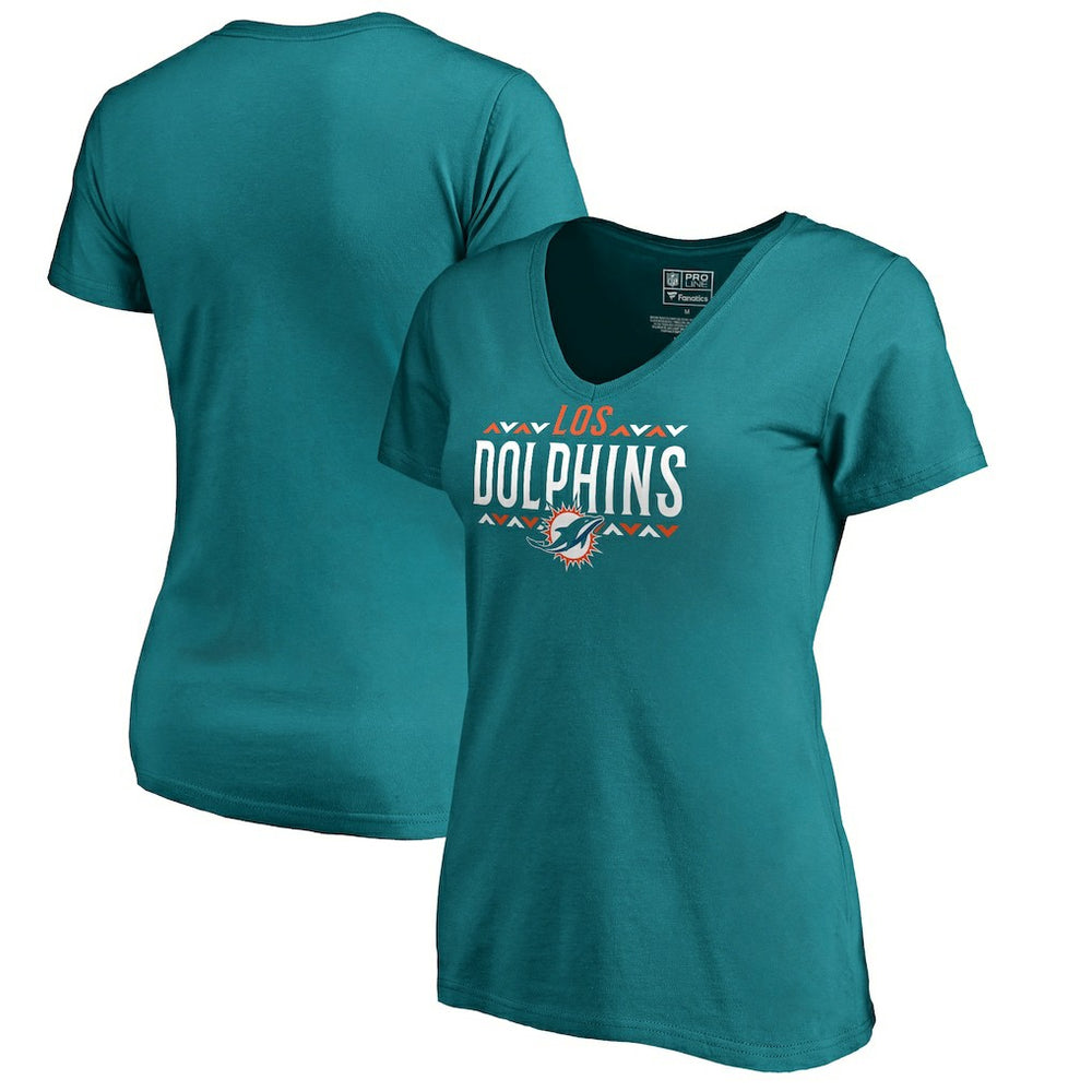 Miami Dolphins Women's Arriba V-Neck T-Shirt Aqua