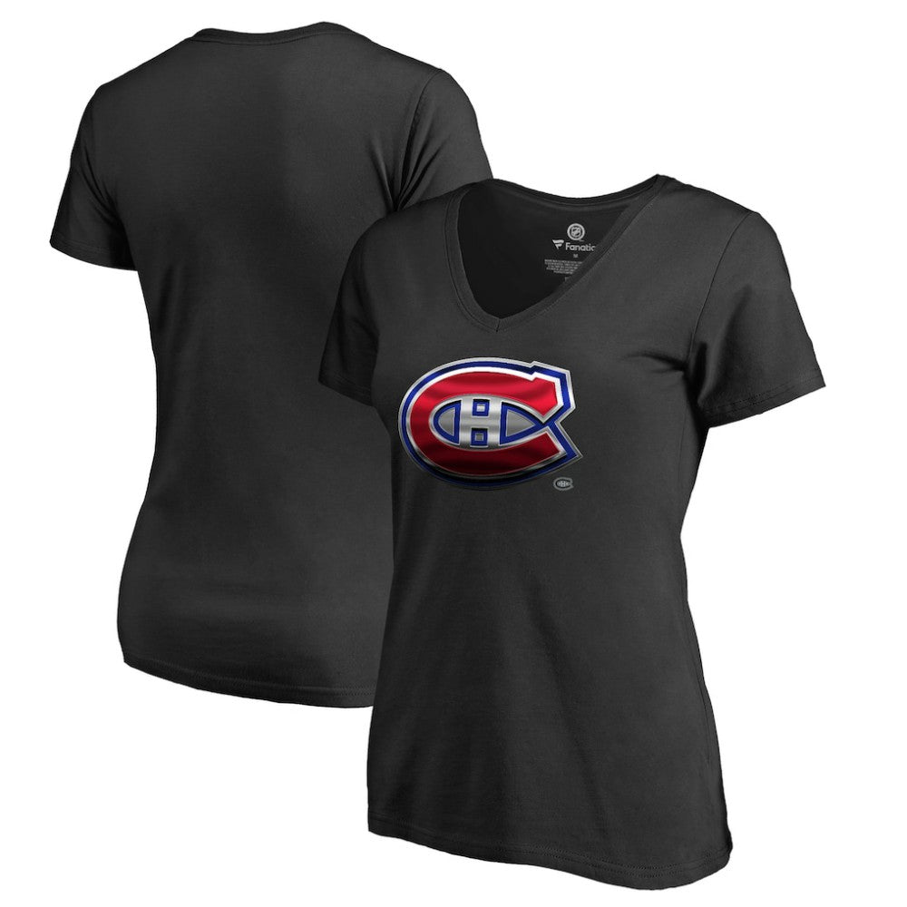 NHL Montreal Canadiens Women's Midnight Mascot V-Neck T-Shirt - Black