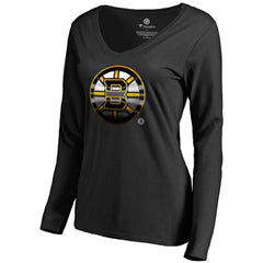NHL Boston Bruins Women's Midnight Mascot Long Sleeve V-Neck T-Shirt - Black