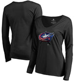 NHL Columbus Blue Jackets Women's Midnight Mascot Long Sleeve V-Neck T-Shirt - Black