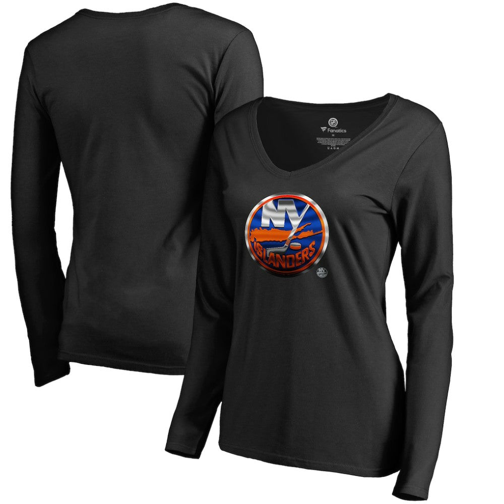 NHL New York Islanders Women's Midnight Mascot Long Sleeve V-Neck T-Shirt - Black