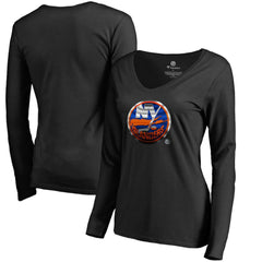 NHL New York Islanders Women's Midnight Mascot Long Sleeve V-Neck T-Shirt - Black