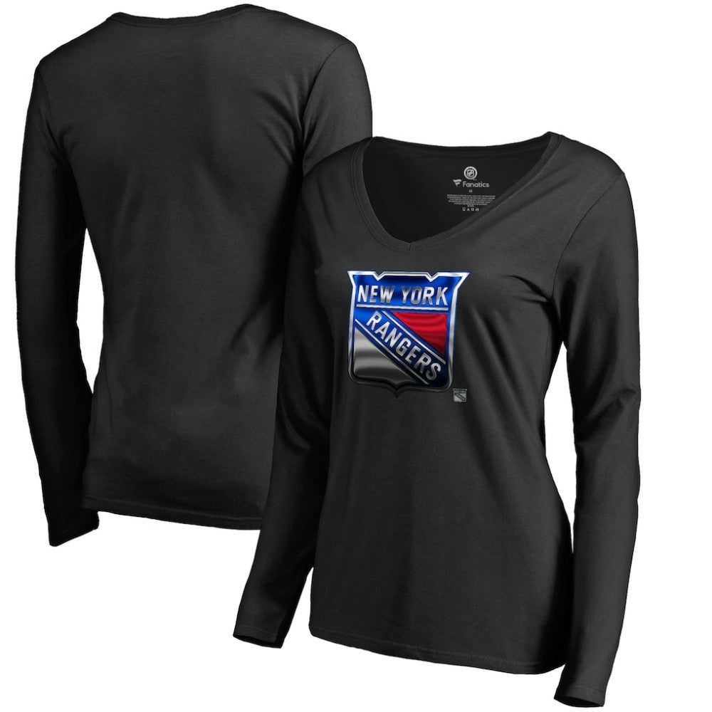 NHL New York Rangers Women's Midnight Mascot Long Sleeve V-Neck T-Shirt - Black