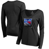 NHL New York Rangers Women's Midnight Mascot Long Sleeve V-Neck T-Shirt - Black