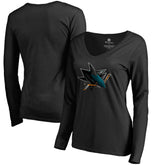 NHL San Jose Sharks Women's Midnight Mascot Long Sleeve V-Neck T-Shirt - Black