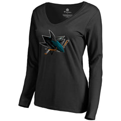 NHL San Jose Sharks Women's Midnight Mascot Long Sleeve V-Neck T-Shirt - Black