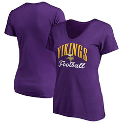 Minnesota Vikings Women's Victory Script V-Neck T-Shirt -Purple
