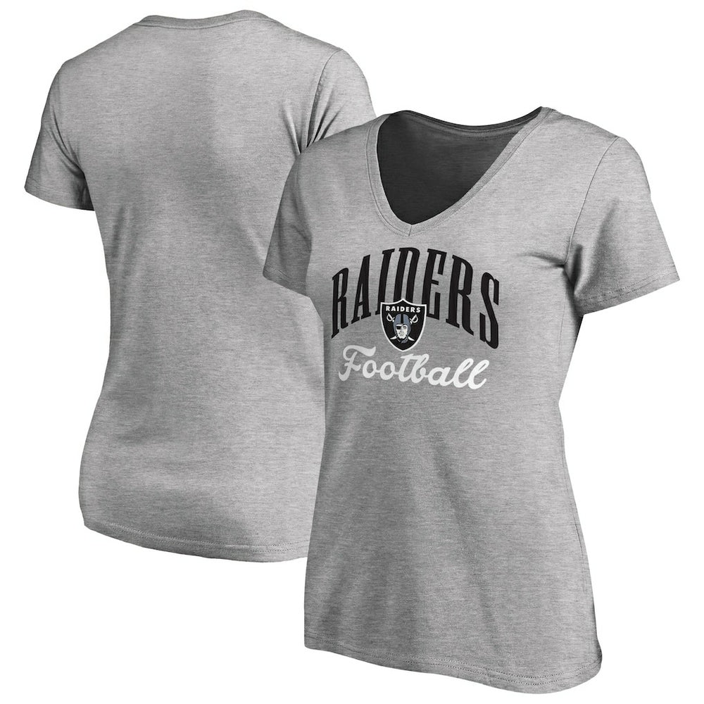 Las Vegas Raiders Women's Victory Script V-Neck T-Shirt Heather Gray