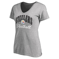 Pittsburgh Steelers Women's Victory Script V-Neck T-Shirt Heather Gray