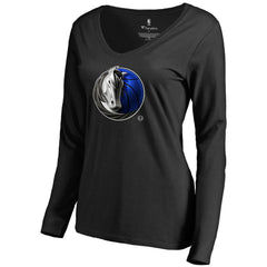 Dallas Mavericks Women's Midnight Mascot Long Sleeve V-Neck T-Shirt Black