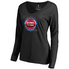 Detroit Pistons Women's Midnight Mascot Long Sleeve V-Neck T-Shirt Black