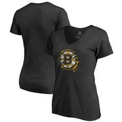 NHL Boston Bruins Women's Splatter Logo V-Neck T-Shirt - Black