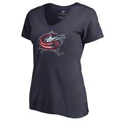 NHL Columbus Blue Jackets Women's Splatter Logo V-Neck T-Shirt - Navy