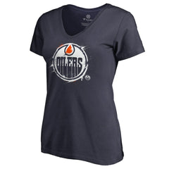 NHL Edmonton Oilers Women's Splatter Logo V-Neck T-Shirt - Navy