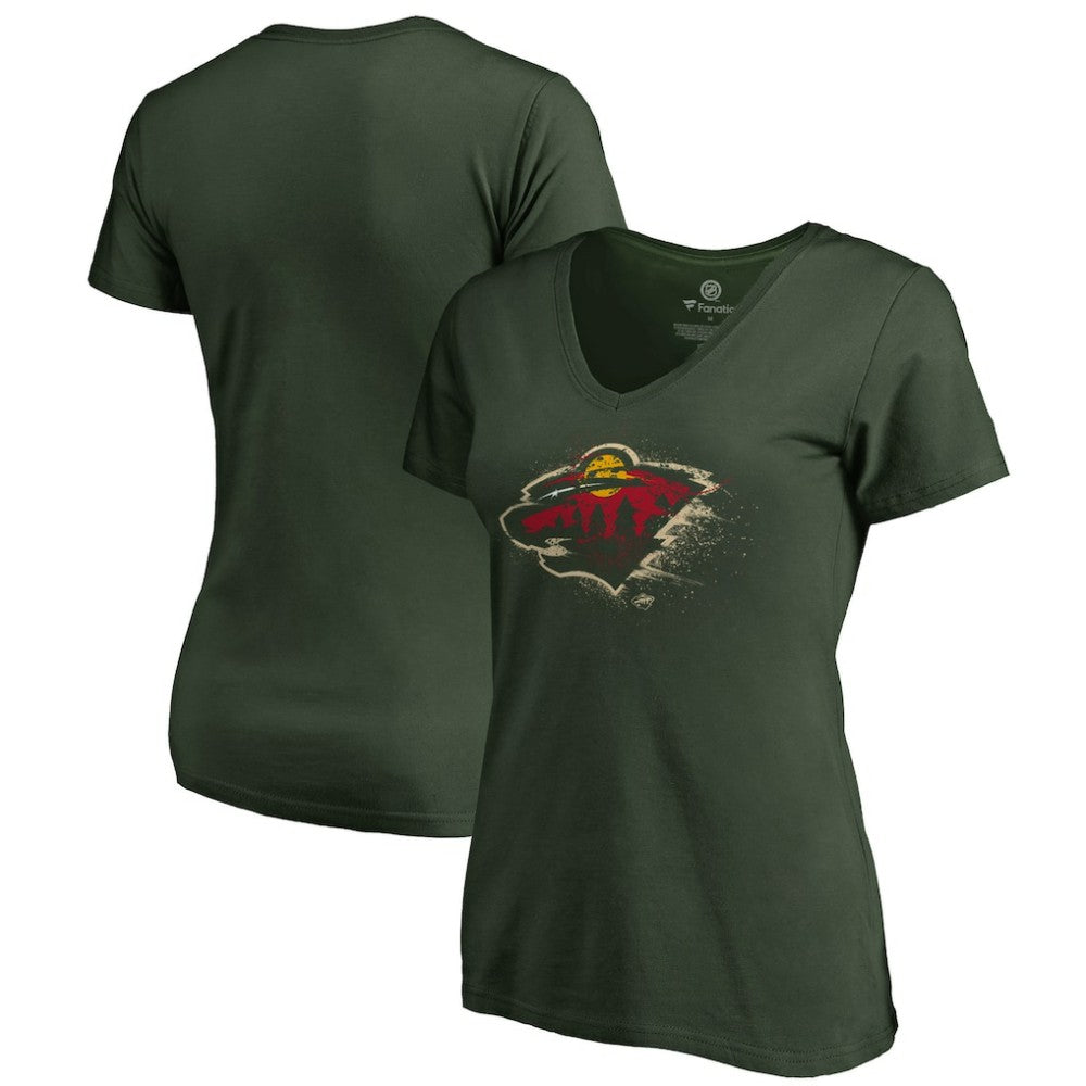 NHL Minnesota Wild Women's Splatter Logo V-Neck T-Shirt - Green