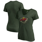 NHL Minnesota Wild Women's Splatter Logo V-Neck T-Shirt - Green