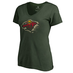 NHL Minnesota Wild Women's Splatter Logo V-Neck T-Shirt - Green