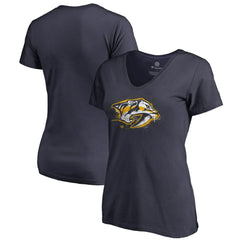 NHL Nashville Predators Women's Splatter Logo V-Neck T-Shirt - Navy