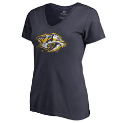 NHL Nashville Predators Women's Splatter Logo V-Neck T-Shirt - Navy