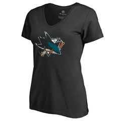 NHL San Jose Sharks Women's Splatter Logo V-Neck T-Shirt - Black