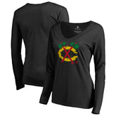 NHL Chicago Blackhawks Women's Splatter Logo V-Neck Long Sleeve T-Shirt - Black