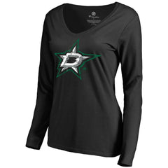 NHL Dallas Stars Women's Splatter Logo V-Neck Long Sleeve T-Shirt - Black