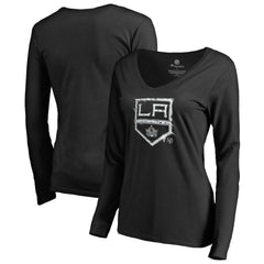 NHL Los Angeles Kings Women's Splatter Logo V-Neck Long Sleeve T-Shirt - Black