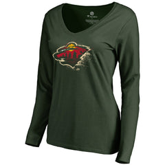 NHL Minnesota Wild Women's Splatter Logo V-Neck Long Sleeve T-Shirt - Green