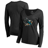 NHL San Jose Sharks Women's Splatter Logo V-Neck Long Sleeve T-Shirt - Black