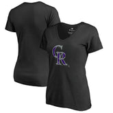 Colorado Rockies Women's Splatter Logo V-Neck T-Shirt - Black T-shirts