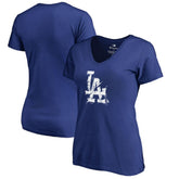 Los Angeles Dodgers Women's Splatter Logo V-Neck T-Shirt - Royal T-shirts