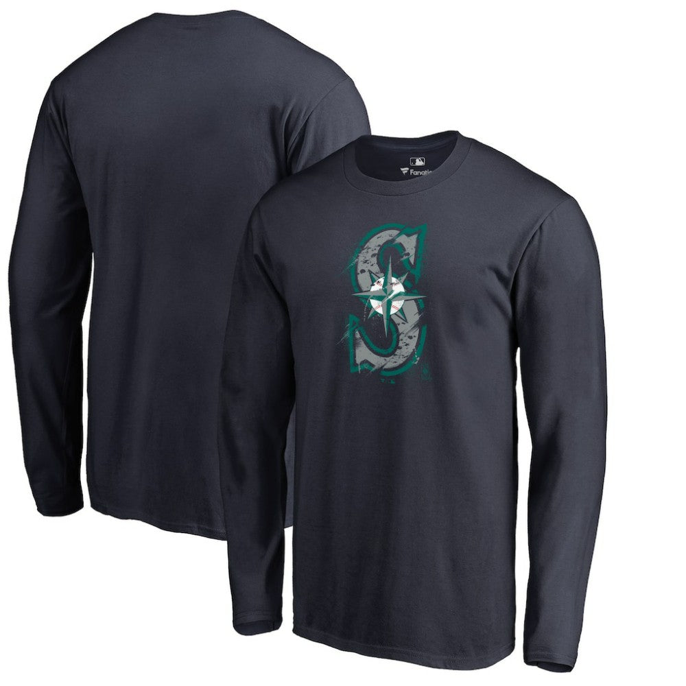 Seattle Mariners Splatter Logo Long Sleeve T-Shirt - Navy T-shirts