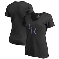 Colorado Rockies Women's Static Logo V-Neck T-Shirt - Black T-shirts