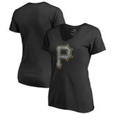 Pittsburgh Pirates Women's Static Logo V-Neck T-Shirt - Black T-shirts