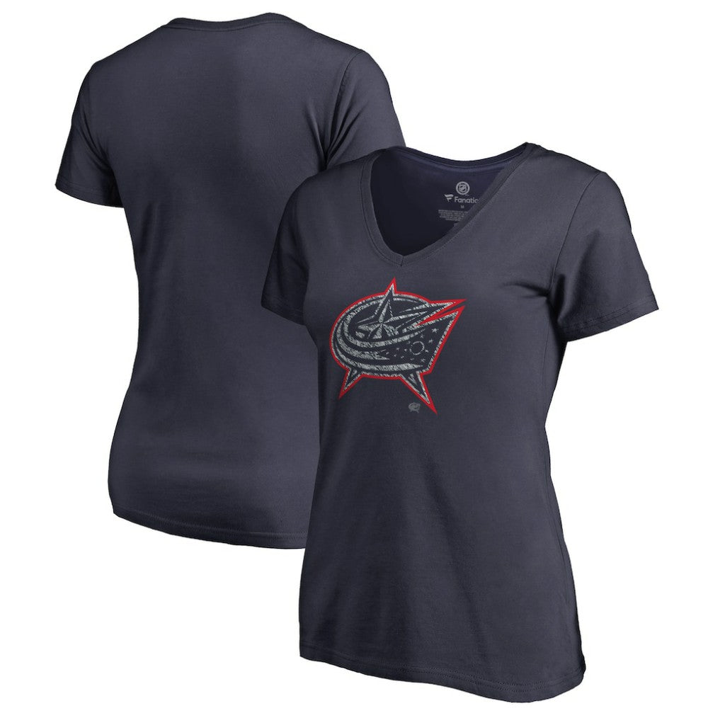 NHL Columbus Blue Jackets Women's Static Logo V-Neck T-Shirt - Navy