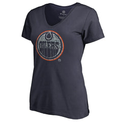 NHL Edmonton Oilers Women's Static Logo V-Neck T-Shirt - Navy