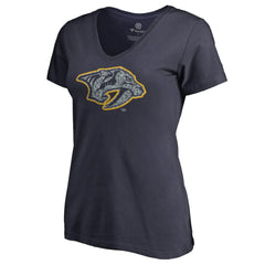NHL Nashville Predators Women's Static Logo V-Neck T-Shirt - Navy