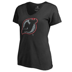 NHL New Jersey Devils Women's Static Logo V-Neck T-Shirt - Black