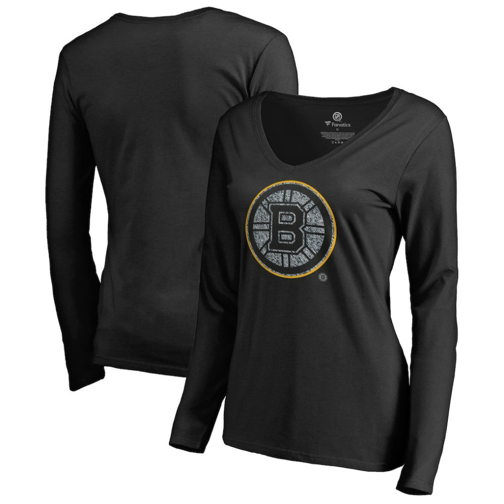 NHL Boston Bruins Women's Static Logo Long Sleeve V-Neck T-Shirt - Black