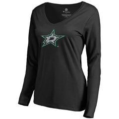 NHL Dallas Stars Women's Static Logo Long Sleeve V-Neck T-Shirt - Black