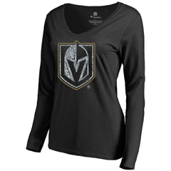 NHL Vegas Golden Knights Women's Static Logo Long Sleeve V-Neck T-Shirt - Black
