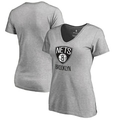 Brooklyn Nets Women's Primary Logo V-Neck T-Shirt Ash
