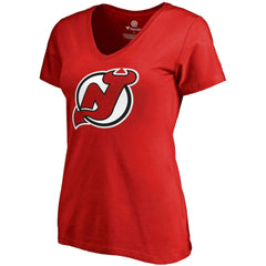NHL Nico Hischier New Jersey Devils Fanatics Women's Plus Size Backer Name & Number V-Neck T-Shirt - Red