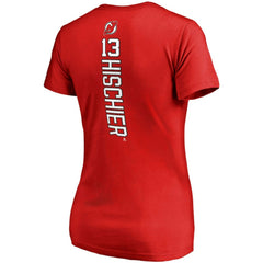 NHL Nico Hischier New Jersey Devils Fanatics Women's Plus Size Backer Name & Number V-Neck T-Shirt - Red